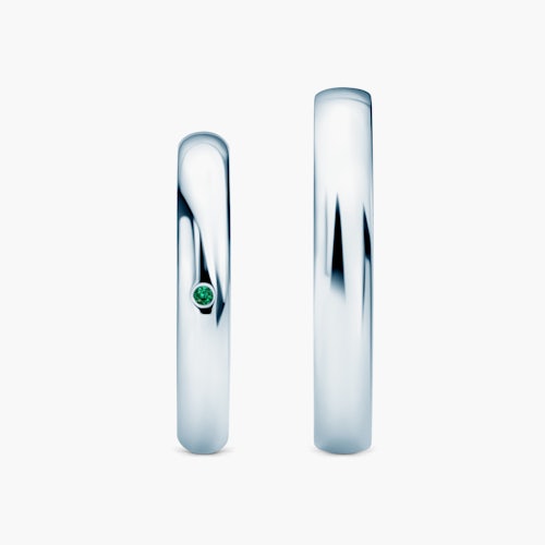 Obrączki Fairytale: białe złoto, szmaragd, półokrągłe, 3 mm i 4 mm